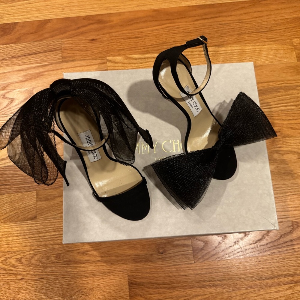 Jimmy Choo Black Mesh Bow Heels